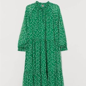 NWT H&M 2XL Green Floral Patterned Chiffon Dress